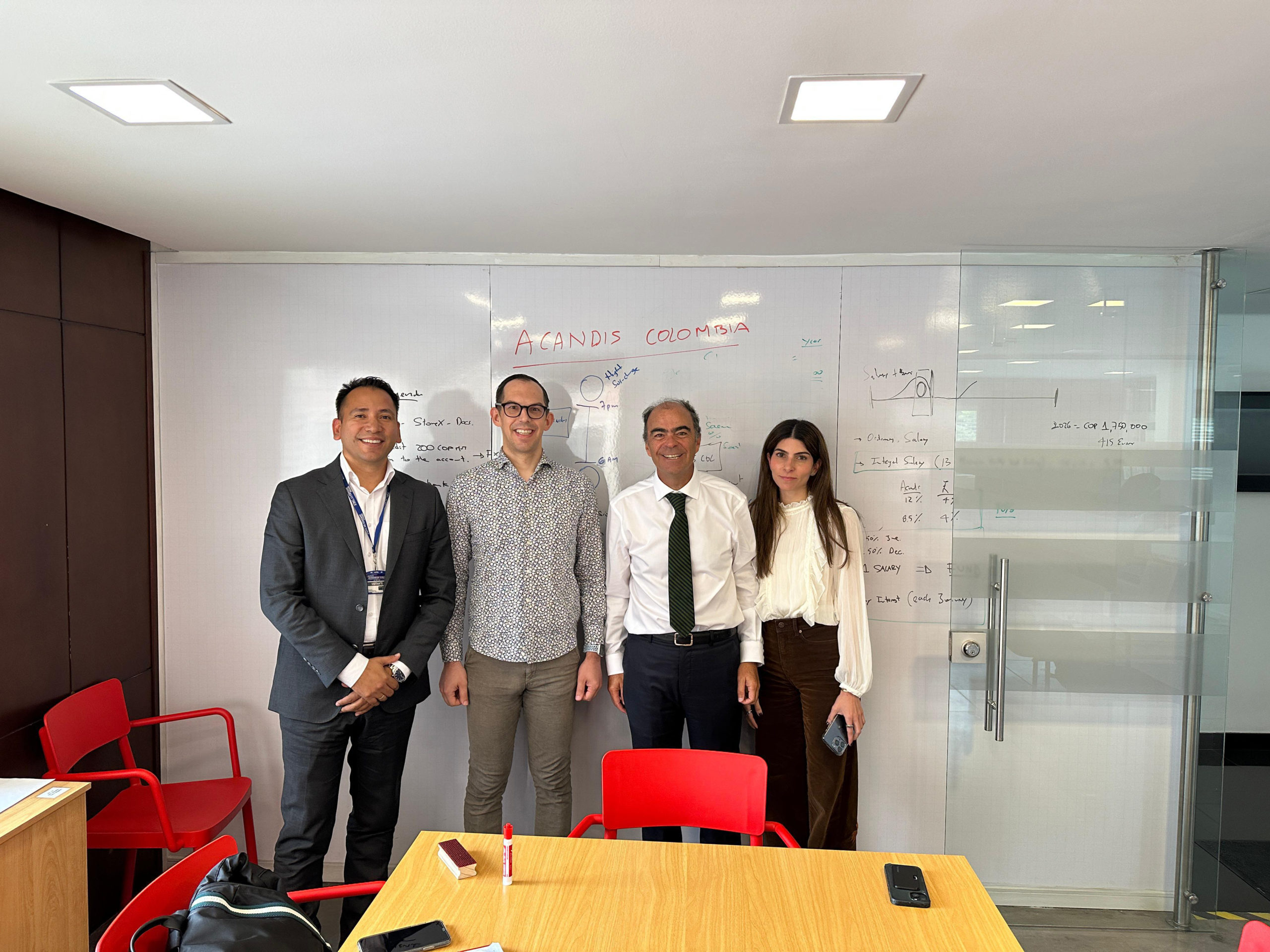 Acandis team with partners at the founding of Acandis Colombia S.A.S. (from left: Fernando Ruiz Rua, Michael Denzer, Luis Nieto, Manuela Chavarro).